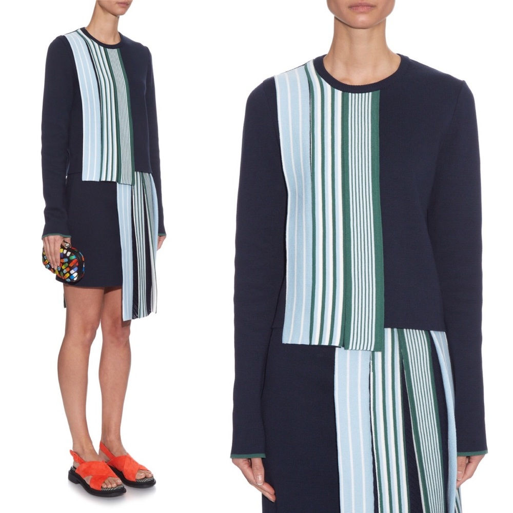 MSGM Women's Blue Stripe-panel Cotton Sweater